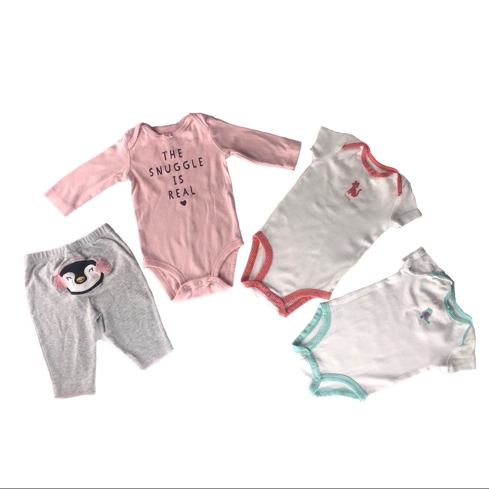 Carter’s Baby Girl 3 M Multicolor Variety Bodysuits & Pants 4 Piece Bundle - Picture 1 of 12